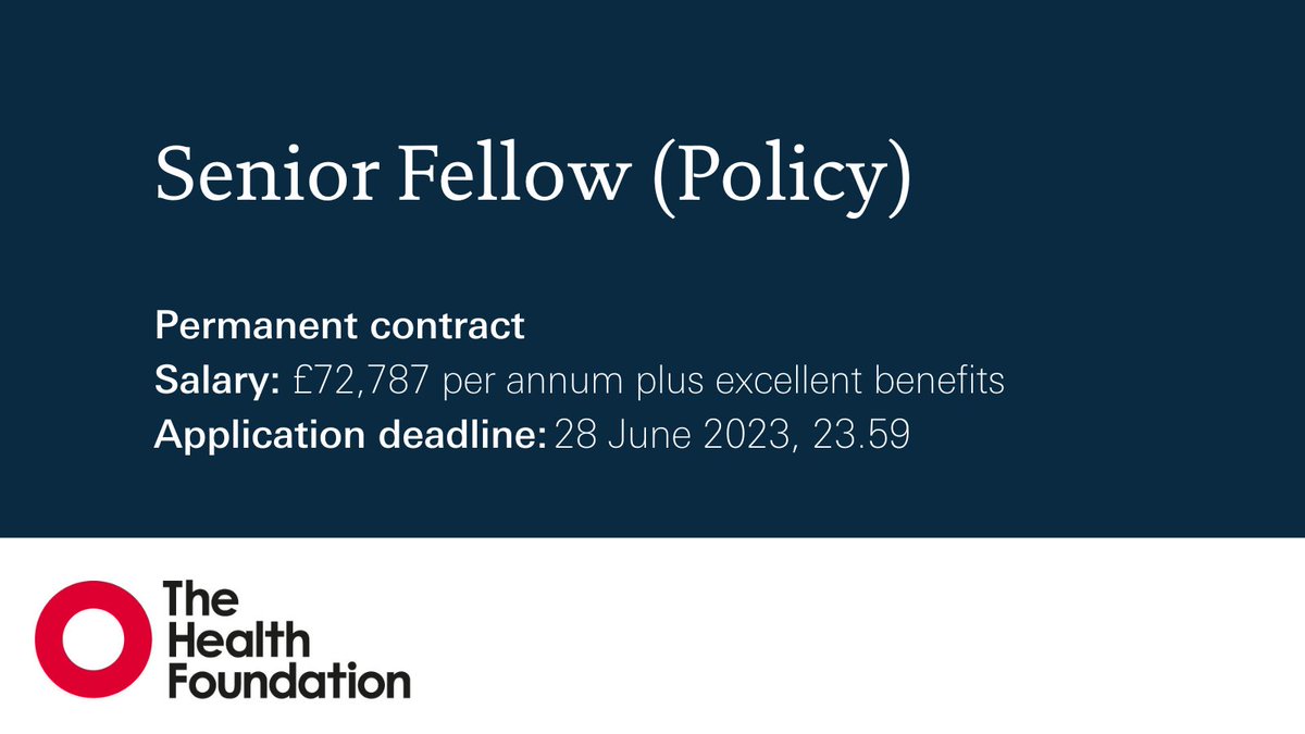 HealthFdn's tweet photo. We're looking for a Senior Fellow to lead our programme of work on NHS reform. Additionally this role will contribute to broader policy work to support evidence-informed policies on health and social care in the UK.

Find out more and apply by 28 June ⬇️
https://t.co/JQ5nnrBq2z https://t.co/XNXxlMOQia