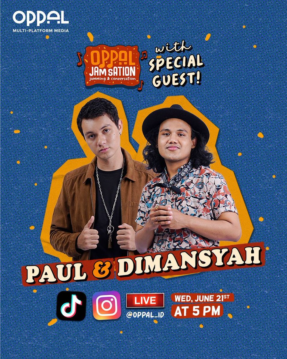 oppal_id's tweet image. Gengs, hari ini jam 5 sore ini kita akan LIVE Oppal JamSation with @manpaularo dan @dimansyahlaitupa di Instagram dan TikTok @oppal_id

Stay tuned gengs ‼️

#oppaljamsation #oppal #nyomanpaul #dimansyahlaitupa
