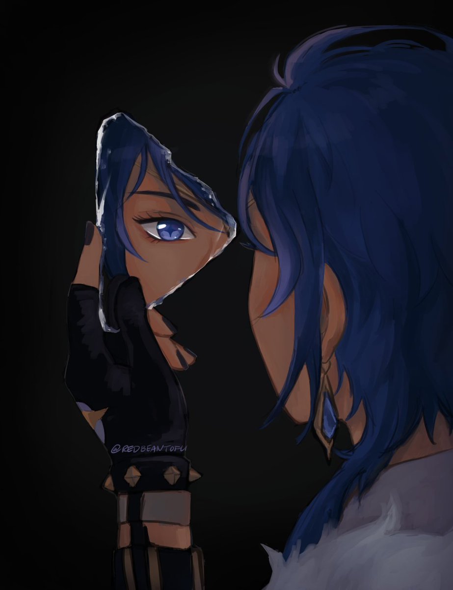kaeya (genshin impact) gloves blue hair male focus fingerless gloves jewelry blue eyes dark-skinned male  illustration images