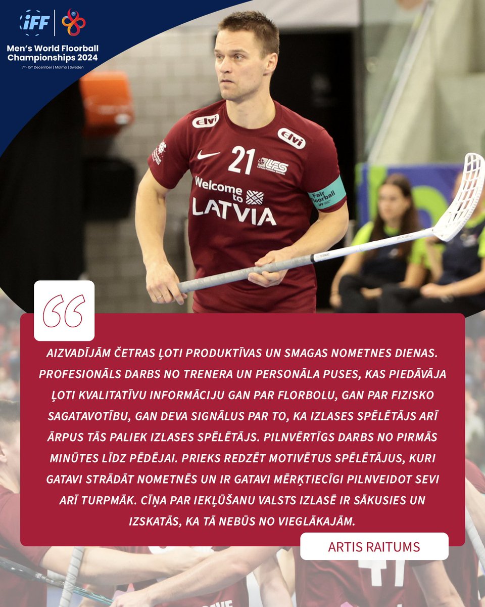 🇱🇻 Viens no četriem kapteiņiem izlases treniņnometnē bija Artis Raitums, kurš pēc aizvadītā darba cēliena pauda prieku par spēlētāju motivāciju un mērķtiecību.

#florbols #floorball #wfc2024