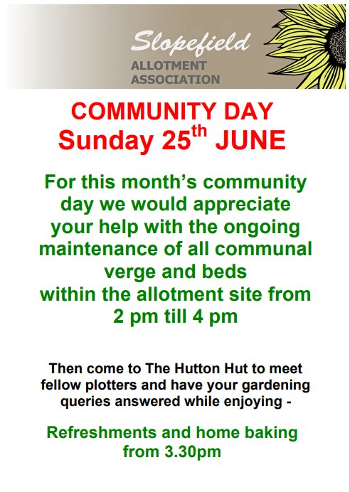 See you on Sunday 🌻 #growyourown #allotment #slopefield #loveyourplot #community #communitygrowing