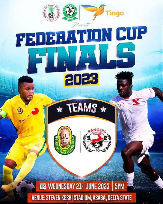 naija4Lifee's tweet photo. π¨FEDERATION CUP FINAL MATCHDAY π¨
Enugu Rangers set to battle Bendel Insurance for naijaβs oldest tourney prize today by 5:00pm.
Game will be broadcasted live!
~FUN FACT~
Bendel Insurance are yet to concede a goal so far in the Federation cup this season.
#federationcupfinal https://t.co/sulDIWPcZ5