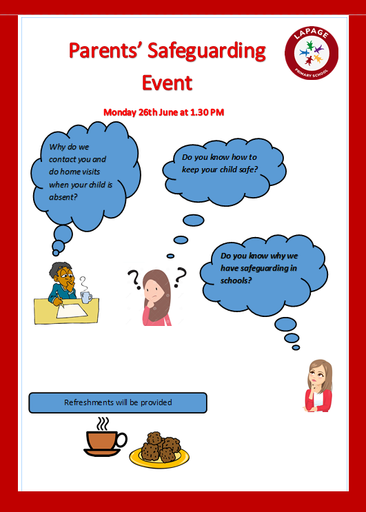 LapagePrimary's tweet photo. Join us on Monday 26th June at 1.30pm for our safeguarding event! 😃 https://t.co/ViyfdXRBTZ