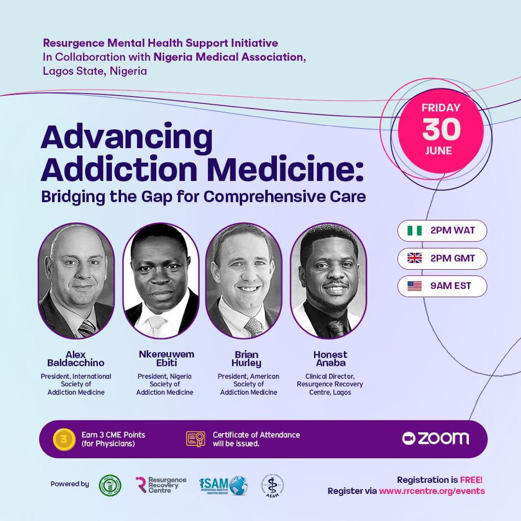 Honest Anaba (@honestyzu) on Twitter photo Join us for a webinar:
Advancing Addiction Medicine.
Date: Jun 30, 2023 02:00 PM Africa/Lagos
@baldacchinoa1 <a href="/issupnet/">ISSUP</a> <a href="/Issup_nigeria/">Issup Nigeria</a> <a href="/UNODC/">UN Office on Drugs & Crime</a> <a href="/ACAAMorg/">American College of Academic Addiction Medicine</a> <a href="/Fmohnigeria/">Federal Ministry of Health, NIGERIA</a> <a href="/icuddr/">ICUDDR</a> <a href="/APNONyaba/">Association Of Psychiatric Nurses Of Nigeria yaba</a> <a href="/LagosPHCB/">Lagos State Primary Health Care Board</a> <a href="/ASAMorg/">ASAM</a>
Click the link to register:
rrcentre.org/events/ Join us for a webinar:
Advancing Addiction Medicine.
Date: Jun 30, 2023 02:00 PM Africa/Lagos
@baldacchinoa1 <a href="/issupnet/">ISSUP</a> <a href="/Issup_nigeria/">Issup Nigeria</a> <a href="/UNODC/">UN Office on Drugs & Crime</a> <a href="/ACAAMorg/">American College of Academic Addiction Medicine</a> <a href="/Fmohnigeria/">Federal Ministry of Health, NIGERIA</a> <a href="/icuddr/">ICUDDR</a> <a href="/APNONyaba/">Association Of Psychiatric Nurses Of Nigeria yaba</a> <a href="/LagosPHCB/">Lagos State Primary Health Care Board</a> <a href="/ASAMorg/">ASAM</a>
Click the link to register:
rrcentre.org/events/