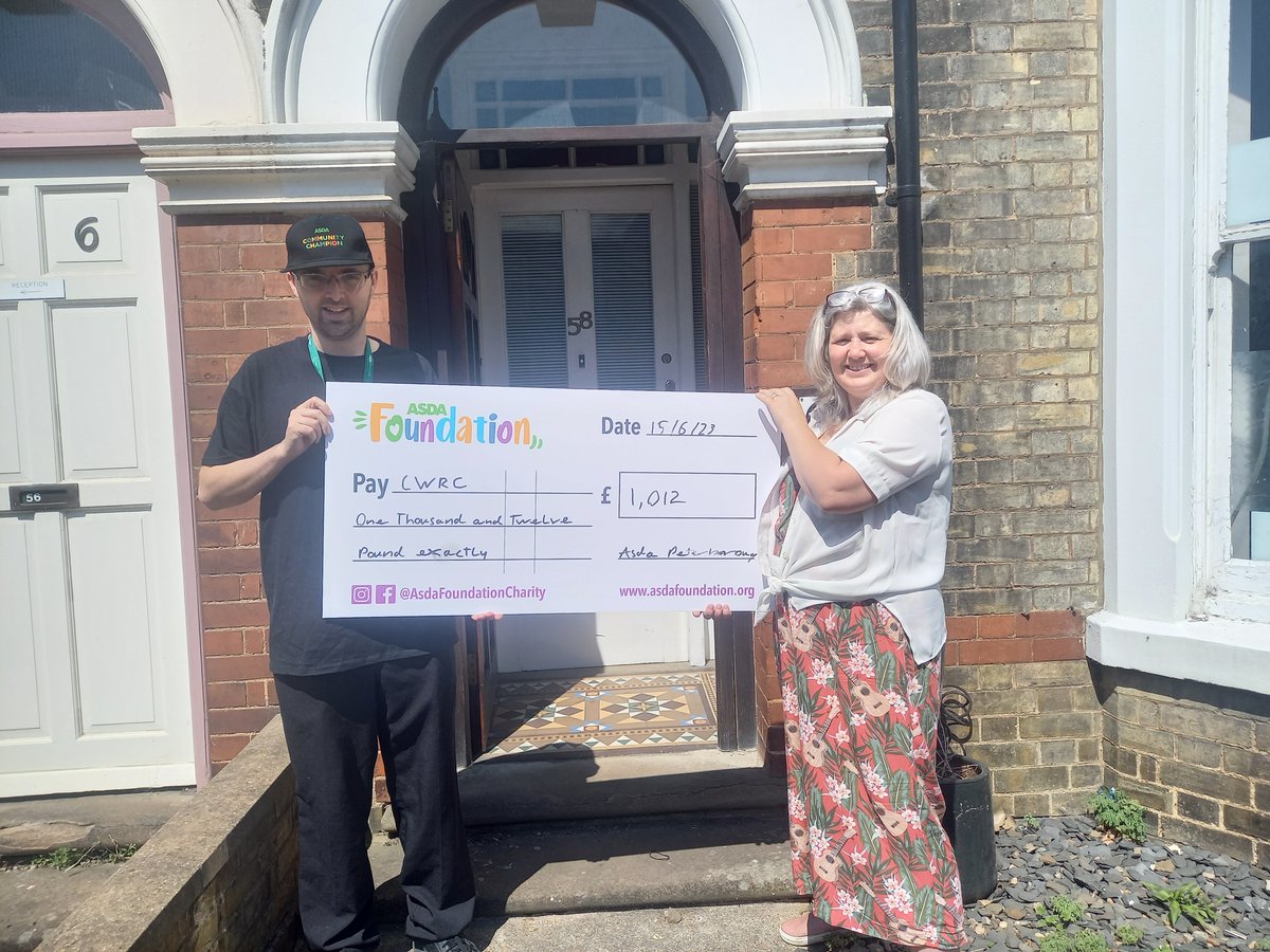 CWRCPhoenix's tweet photo. Thank you for this £1,012 cheque from Asda’s Community Champion – this much-needed core funding donation will help CWRC support women in our community #charity #supportlocal #womenscharity https://t.co/3ZSnzkJl2i