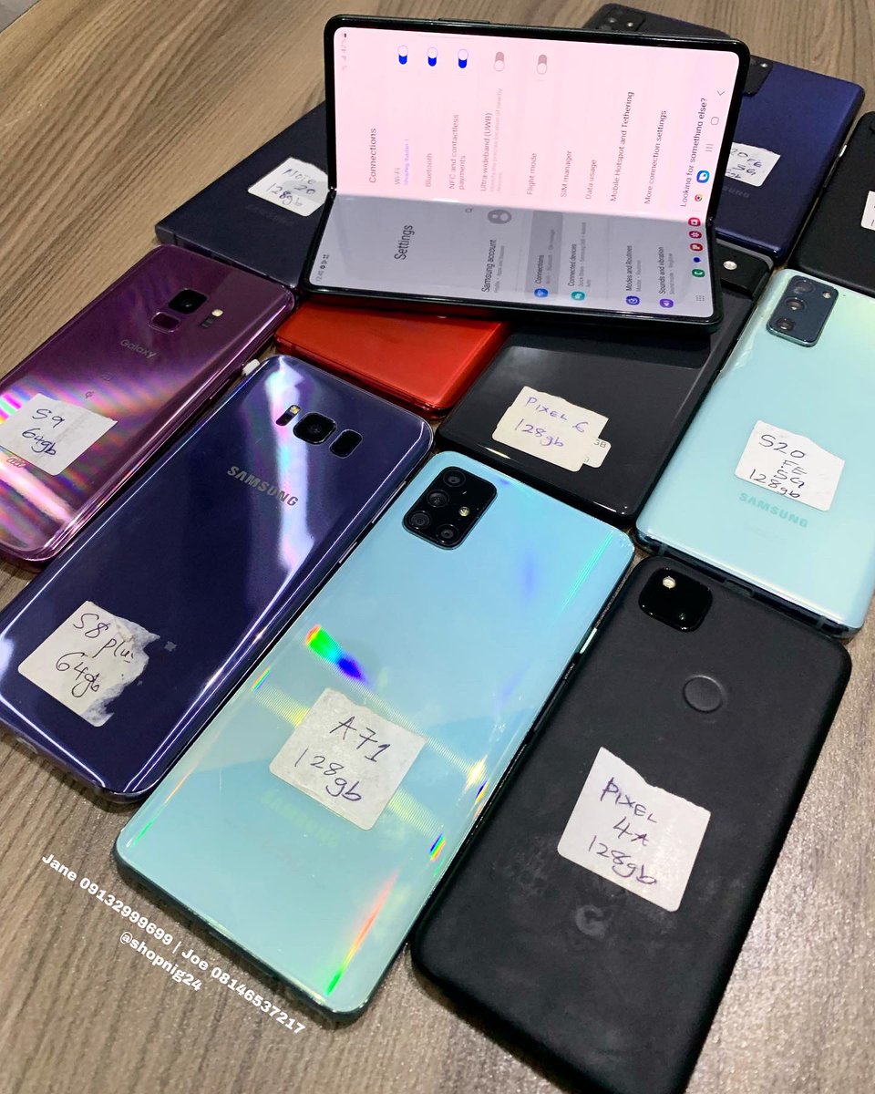 S8 Plus 64gb - ₦105,000 
S9 64Gb - ₦88,000 

Google pixel
Pixel 6 128gb - ₦280,000
Pixel 4XL 64gb - ₦130,000 
Pixel 4a 128gb - 110,000
Piexl 4 64gb - ₦105,000 

Full Accessories are available 
 #BuyFromShopnig