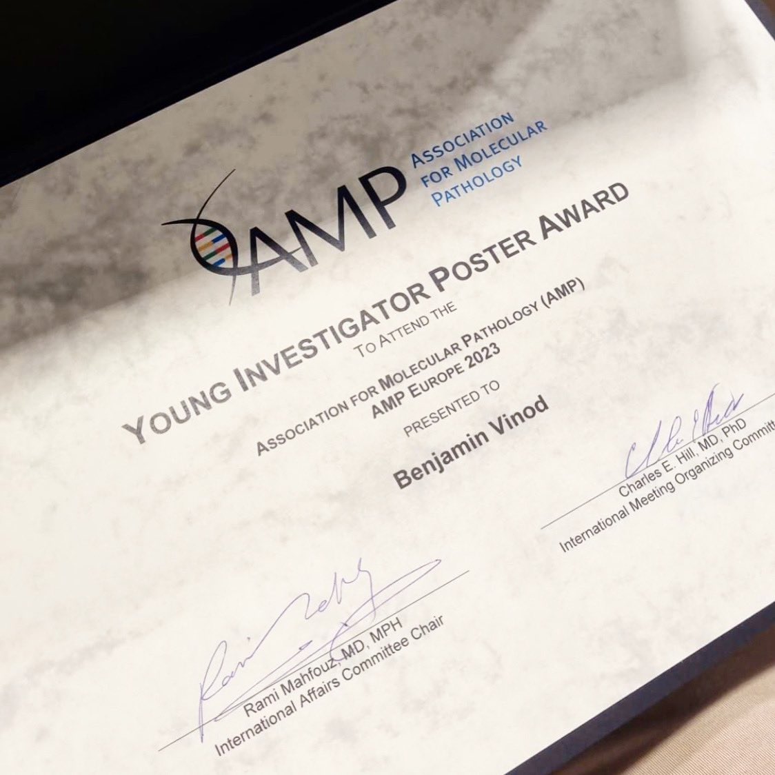 Proud to announce that our scientist Dr. Vinod Benjamin has been awarded the “AMP Young Investigator Poster Award” at the Association Of Molecular Pathology 2023 Congress for his presentation and poster on epiHERA®, INEX’s #EndometrialCancer PCR test

#EndometrialCancer #AMP2023