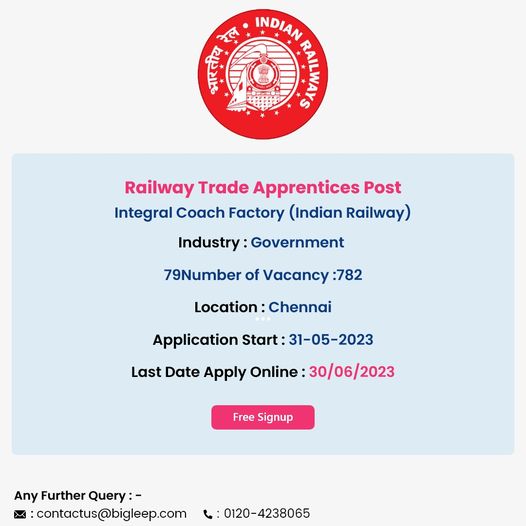 Railway Trade Apprentices Post

Hiring Now: Integral Coach Factory (Indian Railway)

Apply Now: bigleep.com/job-railway-tr…

#jobavailable #jobsinindia #applicationfee #jobsinindia #railwayjob #jobopportunity #newpost #railwayjobs #govtjobs #latestjob