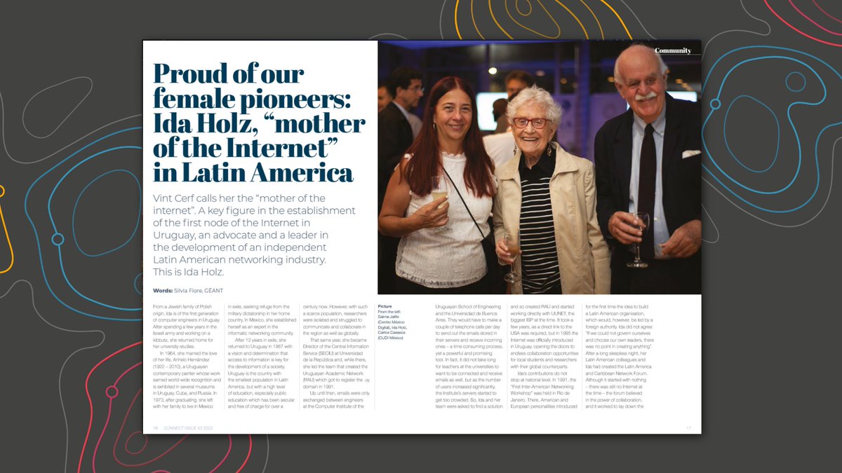 GEANTnews's tweet photo. The article 'Proud of our female pioneers: Ida Holz, “mother of the Internet” in Latin America' featuring testimonials by Nelson Simões da Silva @Rede_RNP, @Cat_Stover @GEANTnews, María José Lopez & @eliecercadenas @RedCLARA is on #CONNECT43
👉https://t.co/LIoGCP2YZK https://t.co/nPYFS9UPwd