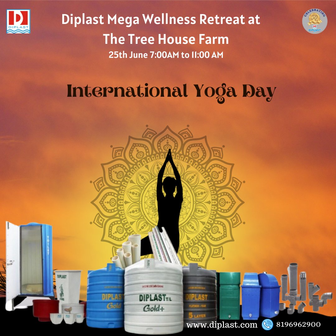 DiplastPlastics's tweet photo. We are thrilled to announce the Diplast Mega Wellness Retreat, taking place on 25th June, from 7:00 AM to 11:00 AM, at The Tree House Farm. We look forward to welcoming you to the Diplast Mega Wellness Retreat!
#DiplastPlasticLtd
#InternationalYogaDay
#SustainableLiving https://t.co/HFseP67HWr