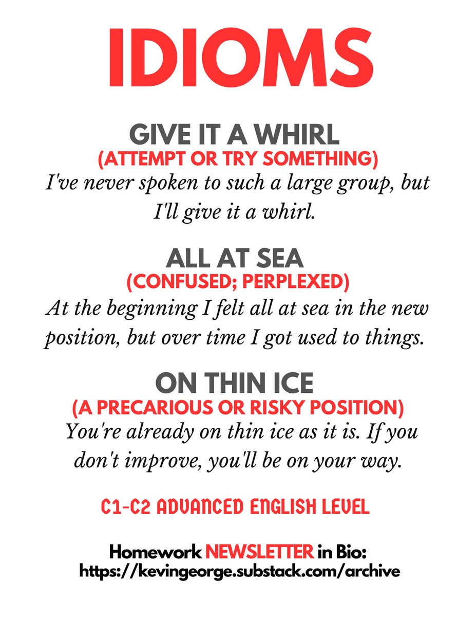 Repeat 42 ... Some advanced English idioms with example business sentences. More sentences given in the thread. Check Bio for Homework NEWSLETTER link! #languagelearning #idioms #ingles #LearnEnglish #IELTS #TOEIC #英語日記 #twinglish