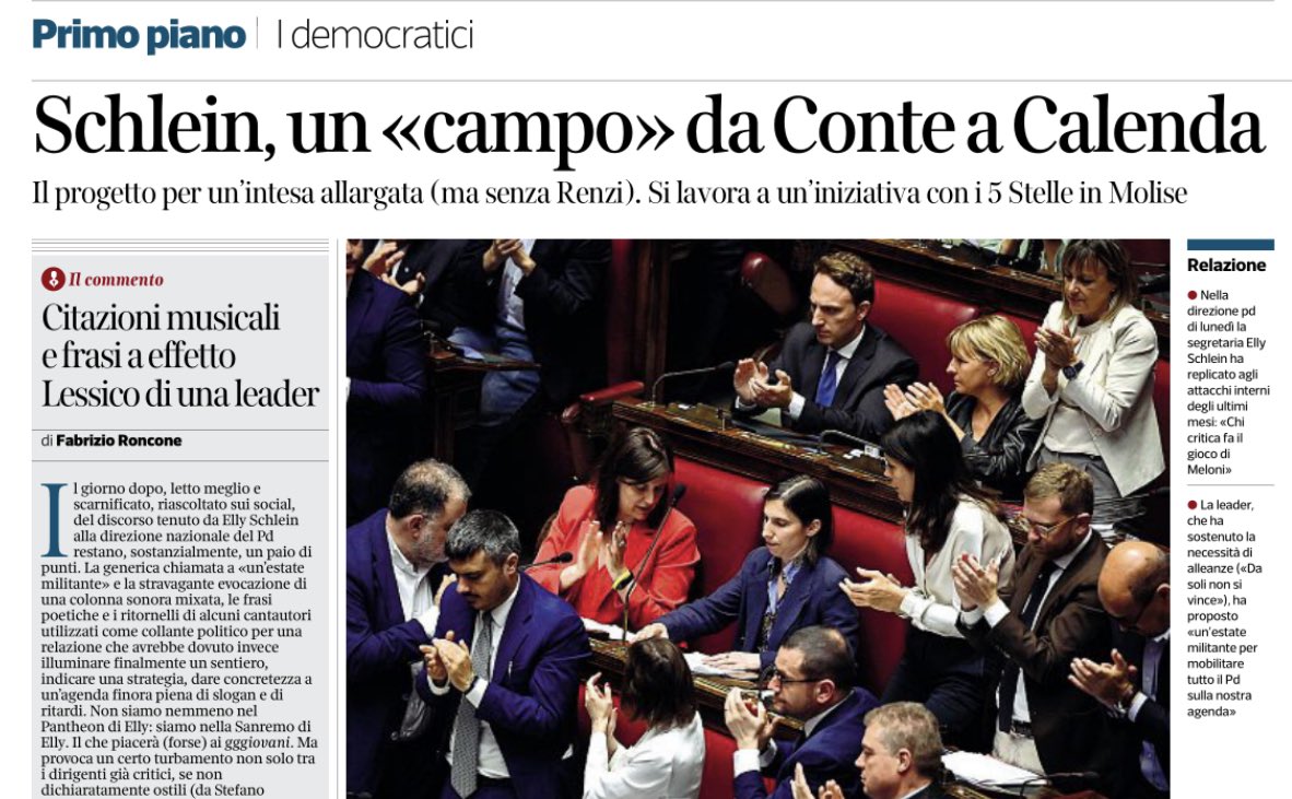 Leggo che Elly #Schlein vuole fare un “campo largo” da Conte a Calenda alle prossime elezioni, ma tenendo fuori Renzi e Italia Viva.
Finalmente un’idea nuova e vincente, brava.