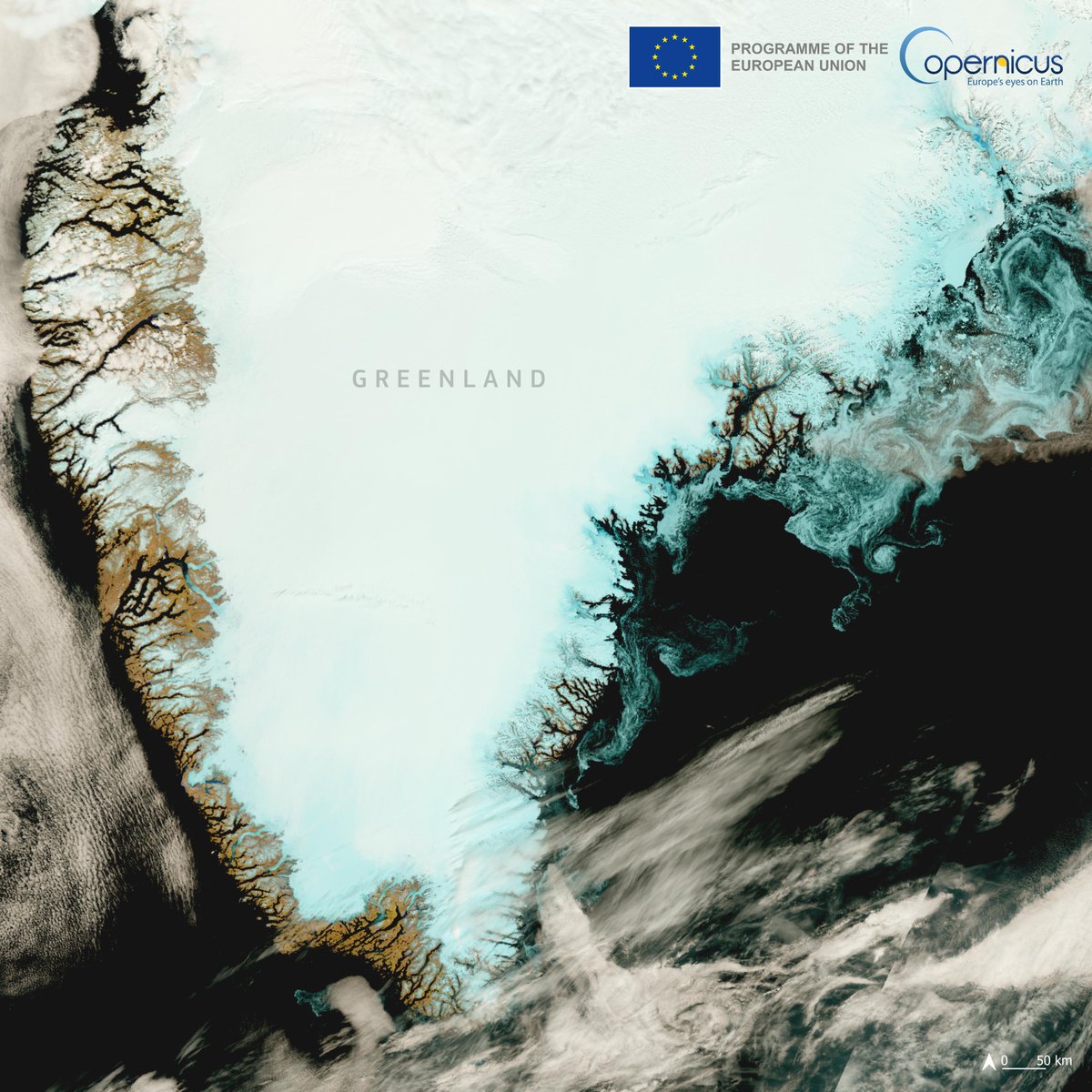 Happy #Ullortuneq (also known as National Day) to all our friends, followers and colleagues in/from #Greenland 🇬🇱

DYK it coincides with the summer solstice🌞❓

We join the celebrations with this image acquired by #Copernicus #Sentinel3 🇪🇺🛰️ on 17 June