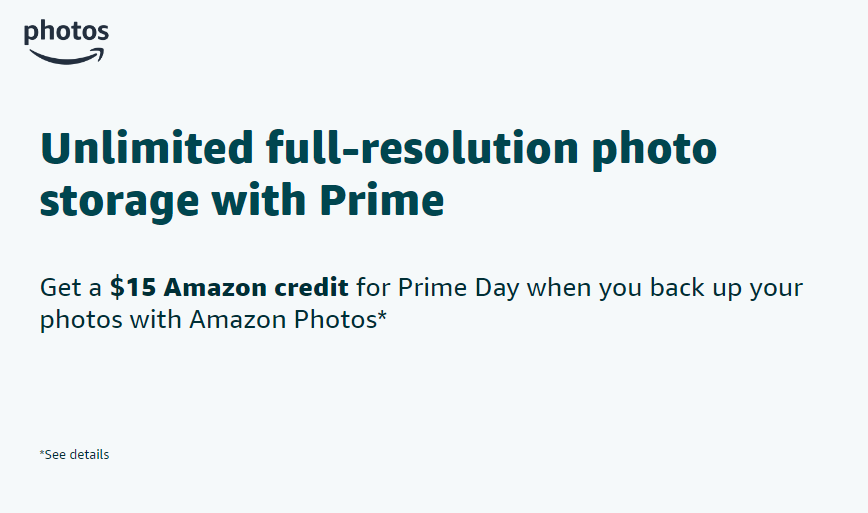 IGNDeals's tweet photo. Upload a photo to Amazon Prime Photo storage and get $15 in free credit ready for Prime Day. Click here to see if you're eligible: https://t.co/SUh9ohXIwm https://t.co/HGEf6vcB6F