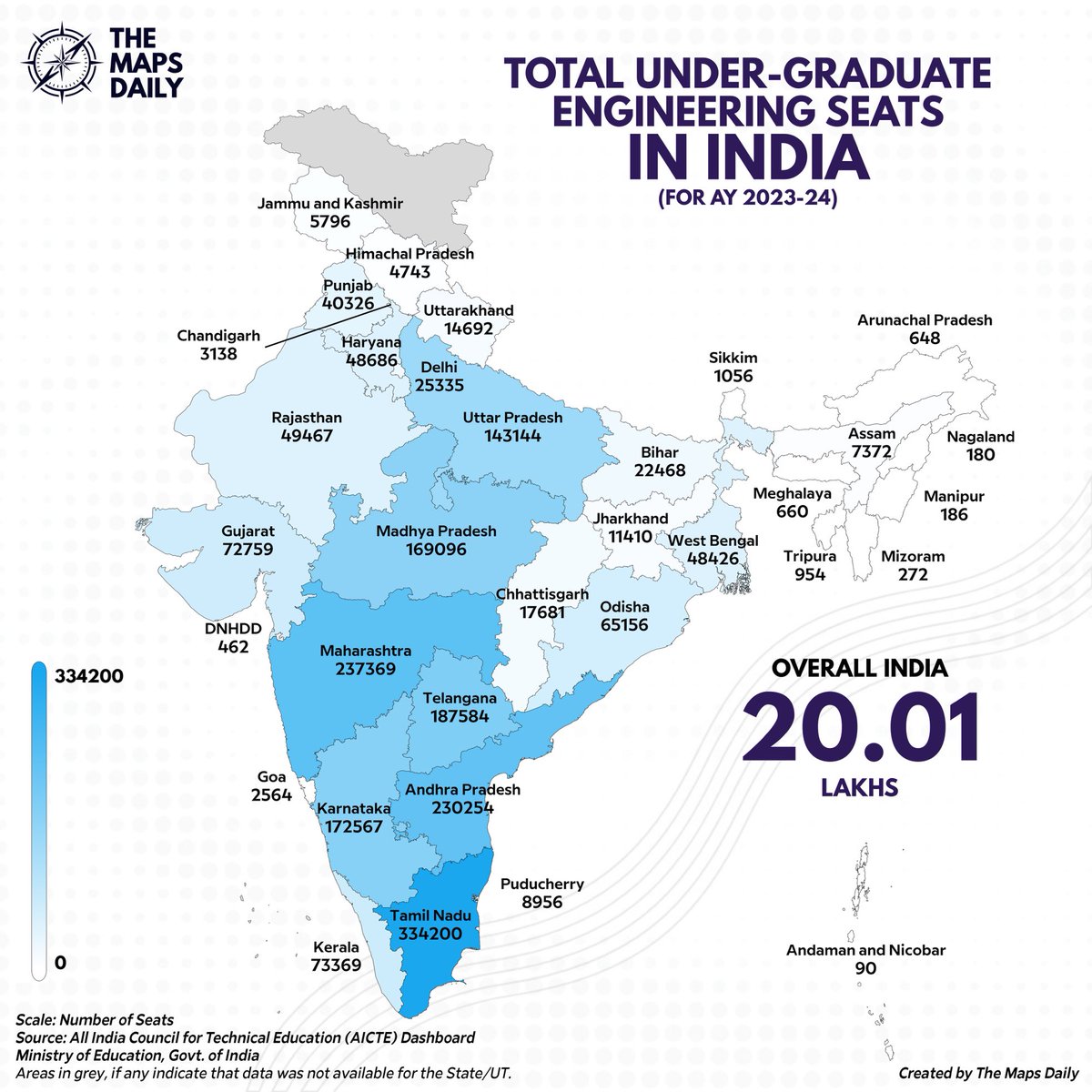 State-wise Under-Graduate Engineering Seats in India

#Engineering #JEEAdvanced #JEEMains #IIT #IITMadras