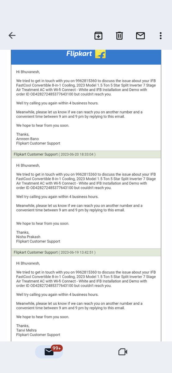 Bhuvanesh_2410's tweet photo. Next level of cheating and harrasment by #Cheatkart #Flipkart after you attend the cal thy ll disconnect and send this email #Cowards #Fraud @nch1915 @service_fc  #IPC420 https://t.co/zh6GS7iAdH