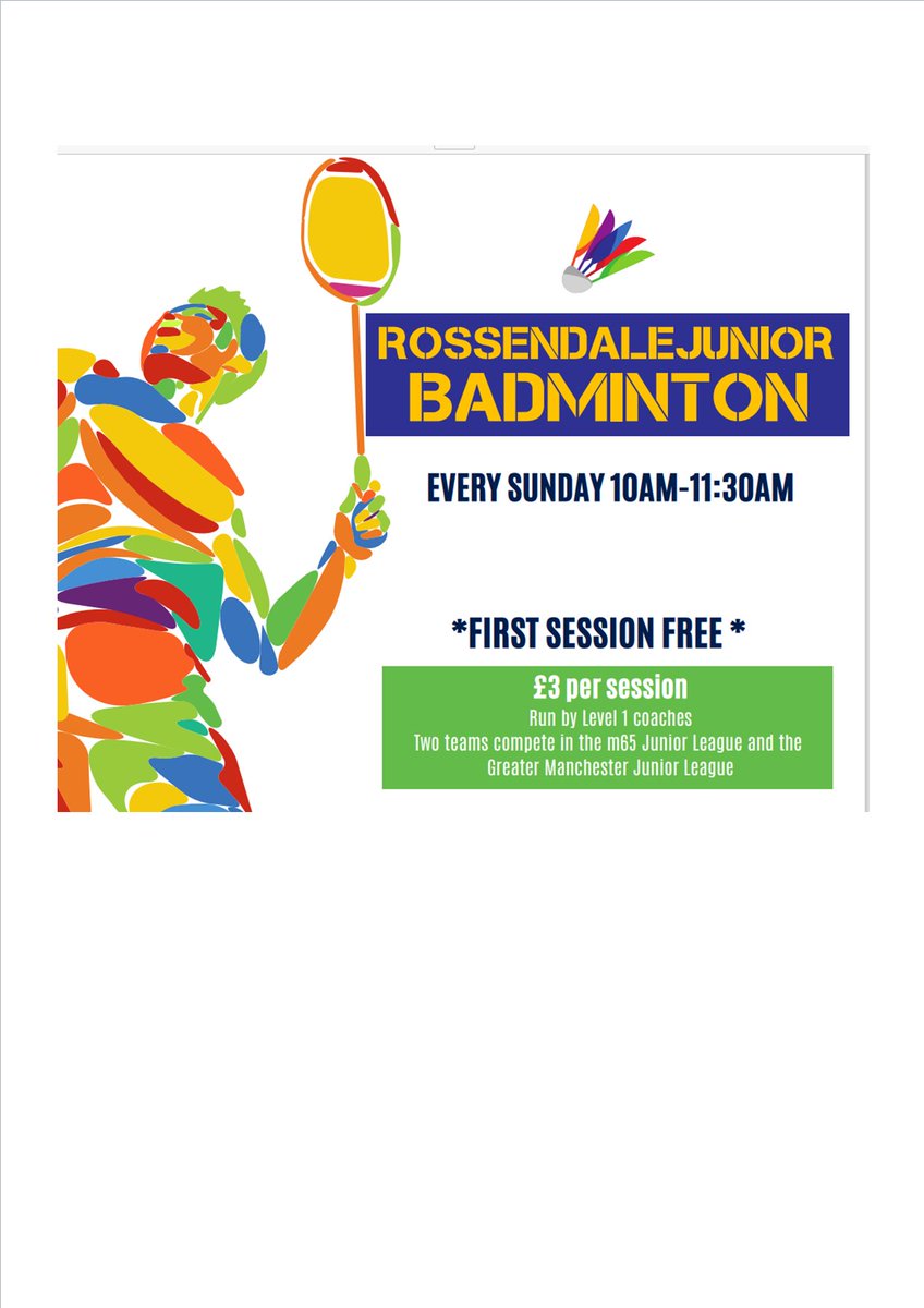 BDBadders's tweet photo. Get your 60 minutes of fun exercise @RLTrust The Adrenaline on Sunday mornings 10-11:30am, playing badminton with Nigel & Claire? First session FREE; after that, just ยฃ3 a session. All equipment supplied #NSSW2023 #PlayForFunPlayFor60 @YouthSportTrust @ActiveLancs @ThisGirlCanUK https://t.co/aS5DDB21qB