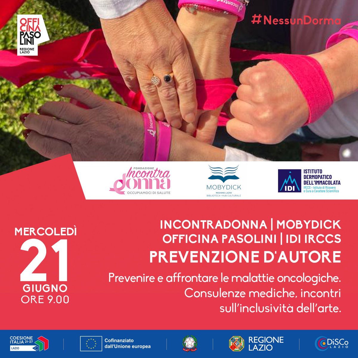 Oggi #officinapasolini dedica la giornata alla prevenzione dalle malattie oncologiche, in  particolare per i giovani 18-35 anni. Consulenze mediche, incontri, letture, lezioni con: Tosca, De Gregorio, Casseri, Fuksas, Patassini, Scalise, Bonifacino, Farinaccio. <a href="/RegioneLazio/">Regione Lazio</a>