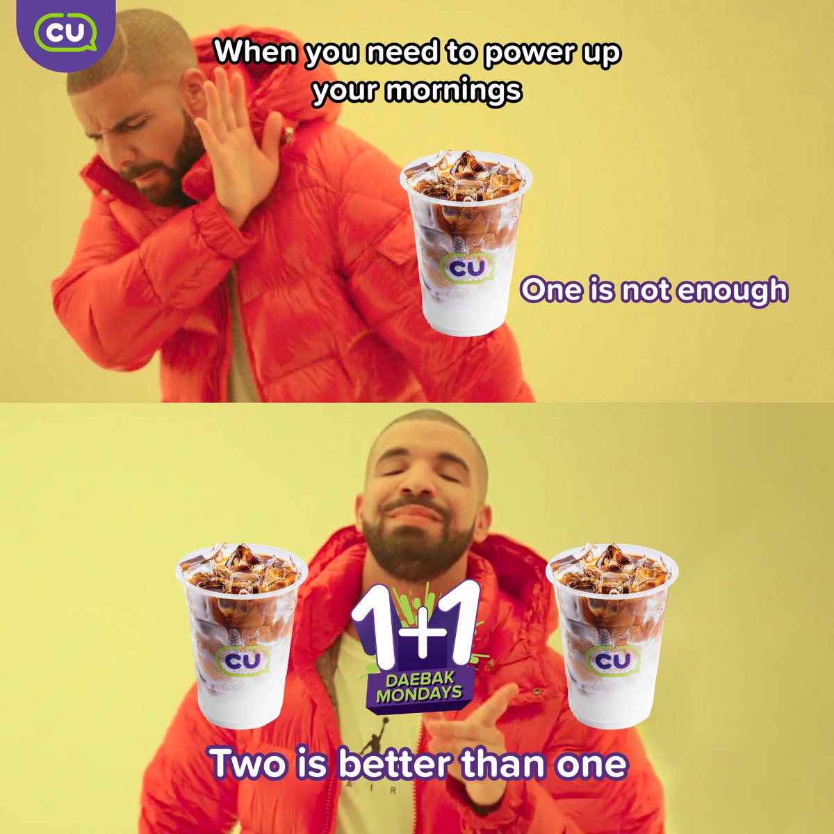 CU_Malaysia's tweet photo. Energise your day with our Buy 1, Free 1 Iced Latte to pump yourself up. Double the coffee, double the satisfaction, double the motivation to conquer anything that comes your way! ☕✨🌟

CU soon🫰🏻  
#CUMalaysia #NicetoCU https://t.co/vLVaB24wYm