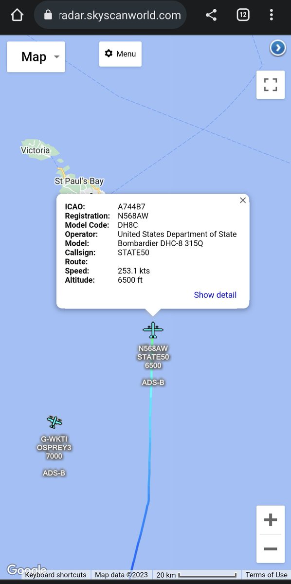 scan_sky's tweet photo. US Department Of State 🇺🇸 - Bombardier DHC-8 315Q - #N568AW - #STATE50
Departed From Mitiga International Airport, #Libya 🇱🇾 & Heading Into Malta International Airport 🇲🇹.
#N568AW Regularly Operates Between Malta, Libya & Tunisia. https://t.co/2JJeHyOUAw