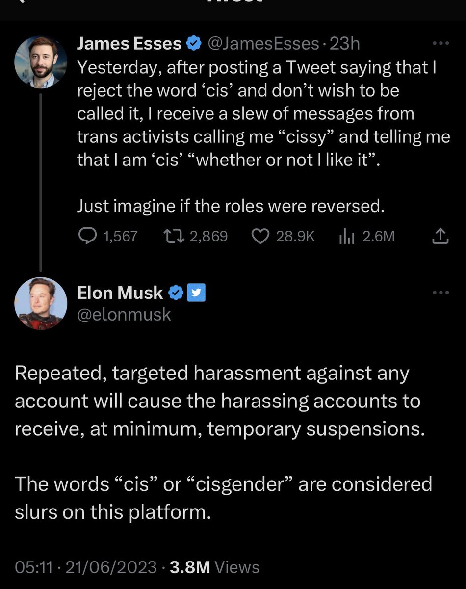 Oh my giddy aunt. Nancy is Chief Exec of Stonewall, an inclusive LGBTQ+ organisation. James Esses is a transphobic crowdfunder, here telling Nancy a sexual assault by a cishet man in a public place should translate into wanting to discriminate against trans women. Musk you know.