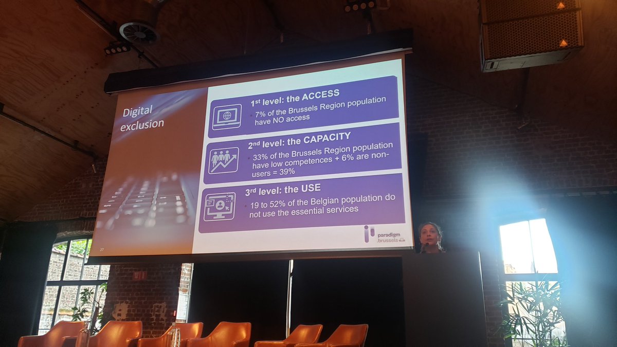 On the need to develop #inclusive digital transition. Inspiring example from <a href="/Paradigm_Bru/">Paradigm</a> working on digital transformation in Brussels where 39% population have no or low digital capacities. Crucial need for support!