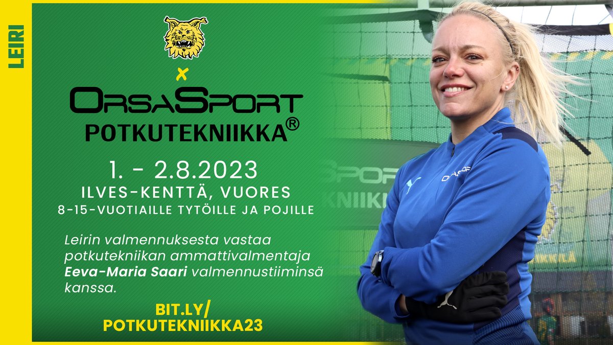 Reilun kuukauden päästä potkitaan Vuoreksessa 💥

Ilves x <a href="/OrsaSport/">OrsaSport</a> Potkutekniikkaleiri järjestetään Ilves-kentällä ti-ke 1.-2. elokuuta🔥

Tervetuloa leireilemään 😎👉 bit.ly/potkutekniikka…

#ilves #tampere #vuores #ilveskenttä #orsasport #potkutekniikka #potkutekniikkaleiri