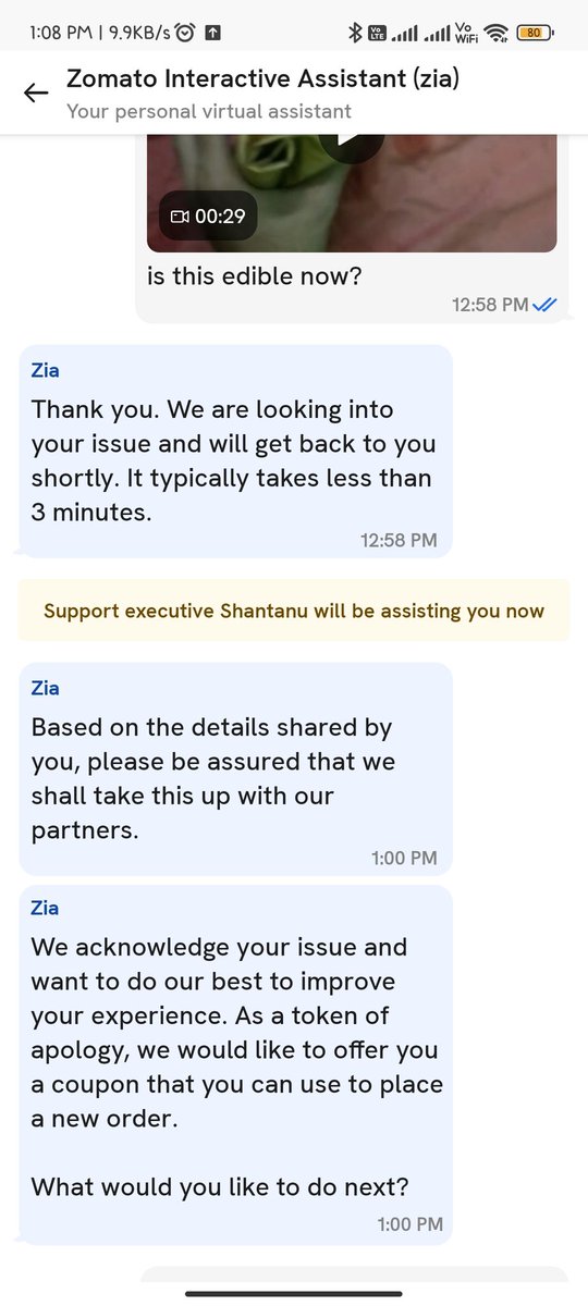 Ribscan1's tweet photo. Messing up the order is one thing, it may happen i understand but the @zomato customer care response was way worse than expected. I was connected to bot and had no chance of explaining the situation. I had to accept the response that bot provided, didnt even got to reply https://t.co/L0oH3pZB7l