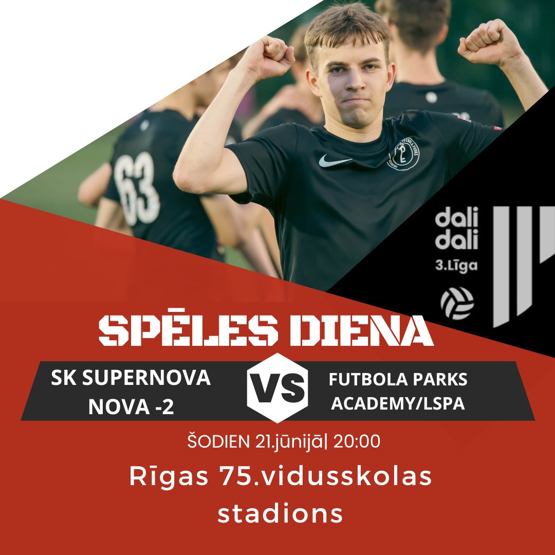 FutbolaParks's tweet photo. 🏁SPĒLES DIENA

Šodien Dali Dali 3.līgā viesos dodamies pie grupas līderiem Sk Super Nova-2.

Nāc un atbalsti savējos!❤️🖤🤍

📸 @griand_goexanimo / Andris Grīnbergs

#sksupernova-2 #vs #parksacademy #atbalstisavējos https://t.co/lya6FWM0EF