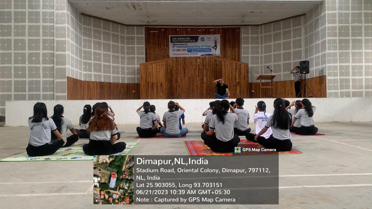 DimapurCollege's tweet photo. The Yuva Tourism Club of Dimapur Government College commemorated the 9th International Yoga Day under the theme "Yoga for Vasudhaiva Kutumbakam (One Earth, One Famiy, One future)" on the 21st of June, 2023 at the College Auditorium.
@mydhenagaland https://t.co/i0574tkNGv