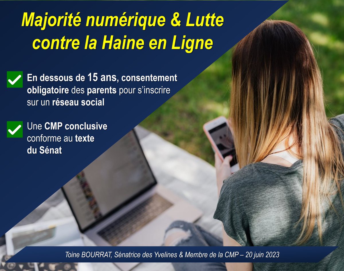 La sûreté de nos enfants face aux dangers du #Net dépasse tous les clivages. 
Parce que l'instauration d'une #majoriténumérique est indispensable à la lutte contre la #haineenligne, le <a href="/Senat/">Sénat</a> et l’AN ont travaillé à l'écriture d'un texte commun efficace &amp; rapidement applicable.
