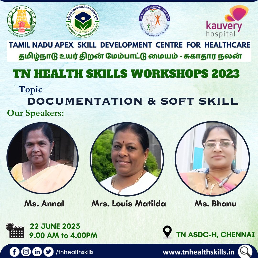 TN Health Skills - Technical Work Shops!!!
Topic: Documentation & Soft Skill
Date : 22 Jun 2023
Time : 9:00 AM to 4:00 PM

#tnapexskilldevelopmentcenter #tnhealthcare #tnapex #workshop #skillsdevelopment #HealthcareTraining #tncareerdevelopment #tncareerskills #medicaltraining