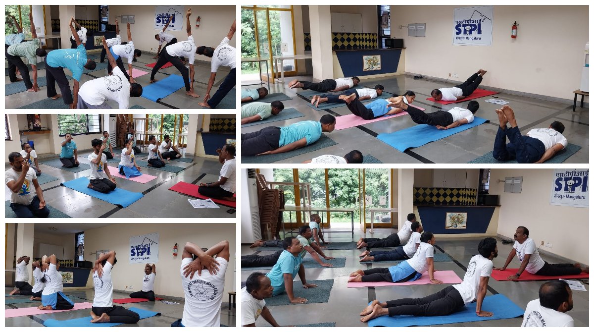 On the occasion of the 9th #InternationalDayofYoga,STPI Mangaluru officials conducted a yoga session in their office premises. #IDY2023 #YogaforVasudhaivaKutumbakam #HarAnganYoga @arvindtw @stpiindia