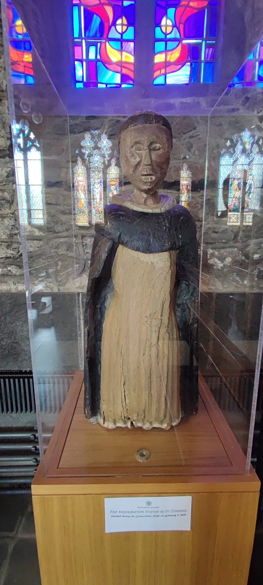 Statue of St. Dominic in the Black Abbey, Kilkenny. Still in the possession of the Dominicans, it dates from pre-reformation times and was apparently damaged by Cromwell's troops.