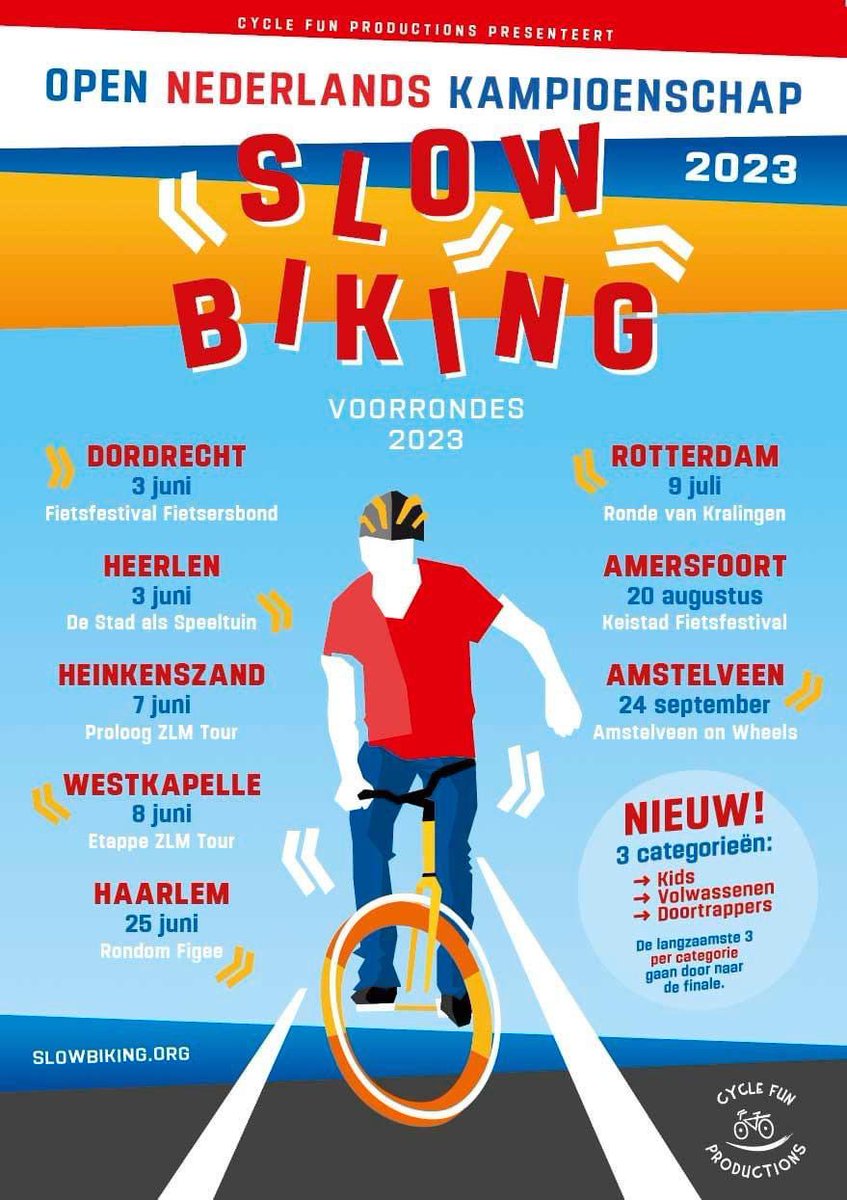 cycle_fun's tweet image. Zondag 25 juni Open NK Slowbiking voorronde in Haarlem tijdens Rondom Figee! 🏁🐢🚴‍♂️🚴‍♀️🚴‍♂️🚴‍♀️