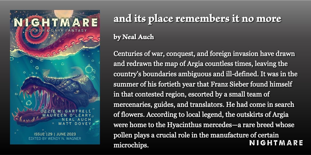 New Fiction at NIGHTMARE: “and its place remembers it no more” by Neal Auch (@AuchNeal), with a podcast narrated by Stefan Rudnicki (@StefansEcho). nightmare-magazine.com/fiction/and-it…