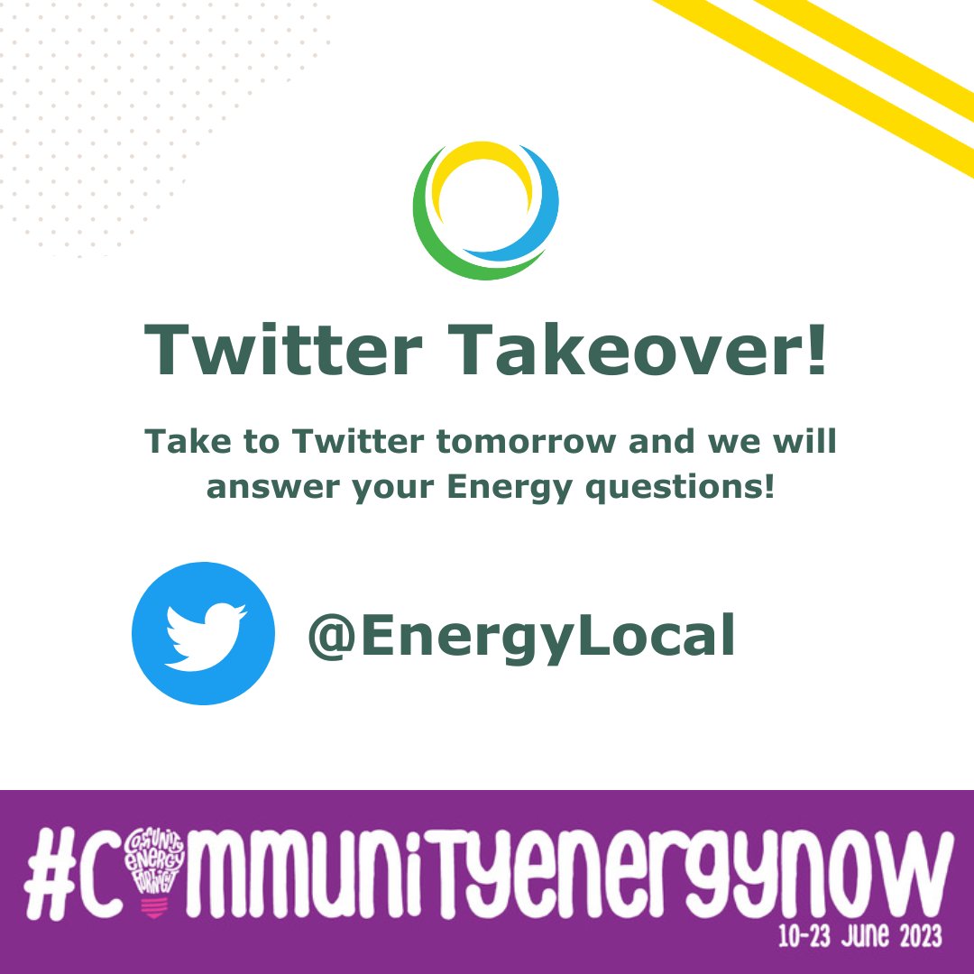 Yfory, bydd Ynni Lleol yn cynnal trosfeddiannu Twitter ar gyfer CEE fel rhan o'r Pythefnos Ynni Cymunedol.
Tomorrow, Energy Local will be hosting a Twitter takeover for CEE as part of the Community Energy Fortnight. #CEF2023 #CommunityEnergyNow #energylocal #twittertakeover