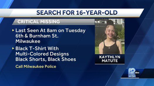 GerronJordan's tweet image. PLEASE SHARE: Police say 16-year-old Kaythlyn Matute hasn’t been seen since Tuesday morning near 6th and Burnham in Milwaukee @WISN12News
