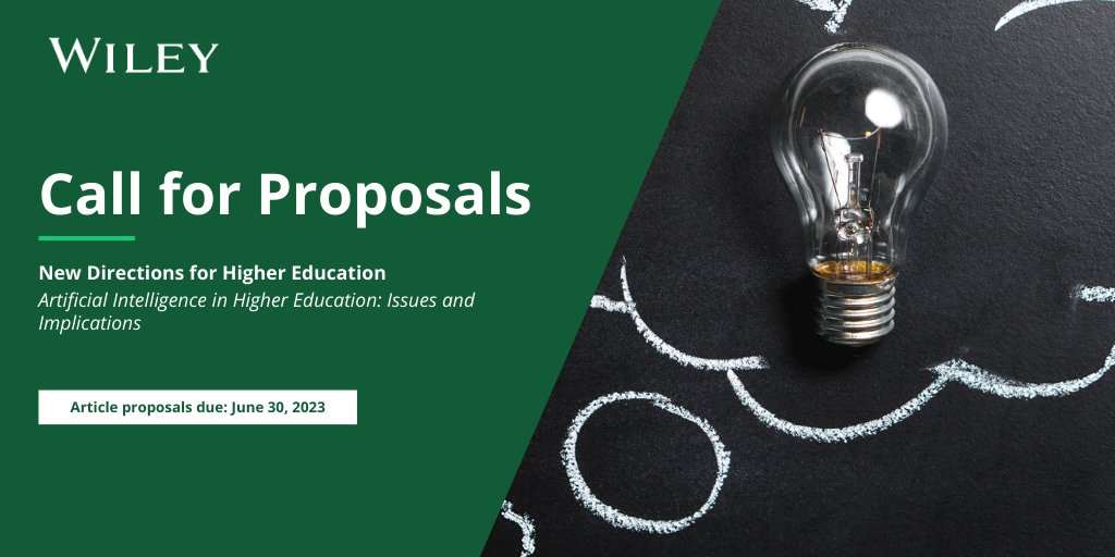 #CFP 📣 New Directions for Higher Education is seeking proposals for  an upcoming #SpecialIssue, 'Artificial Intelligence in Higher Education: Issues and Implications'. 

📆 Proposals due: June 30th, 2023
Learn more 👉 ow.ly/WHpo50OG47e?

@JillianKinzie @wolfwendel