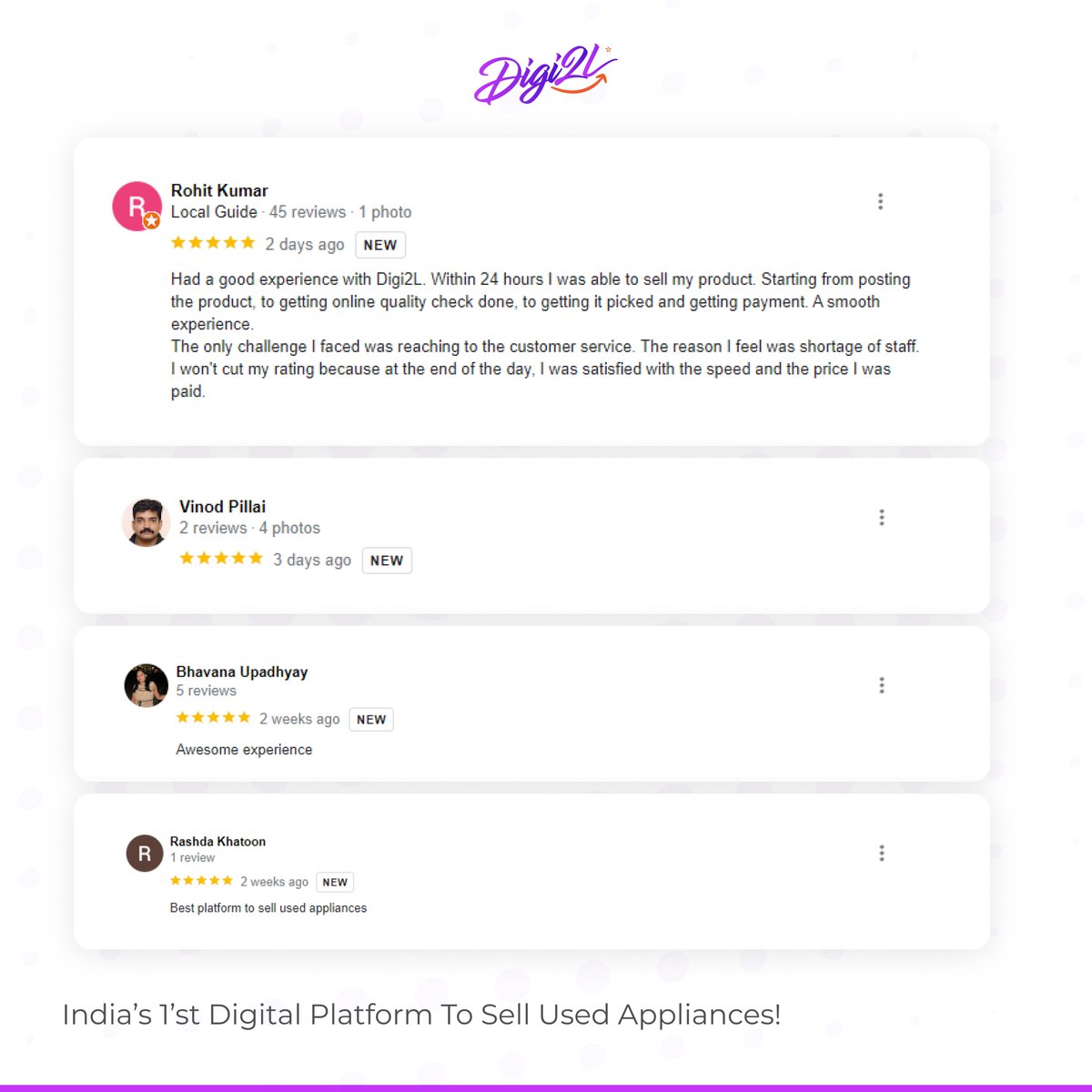 We are delighted to share the latest customer review that brought us joy!

#digi2l #easyselling #convenience #seemless #preused #preowned #preloved #sellhomeappliance #selloldtelevision #bestprice #freepickup #topbrands #trendingnow