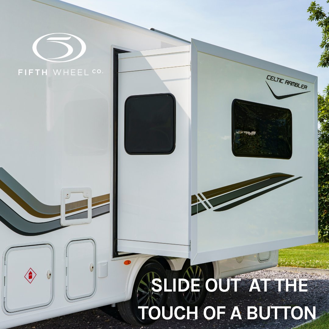 FifthWheelCo's tweet image. Introducing the innovative slide-out feature of our Celtic Rambler model. Effortlessly expand your living space at the touch of a button, allowing for increased roominess. 

To book a viewing, simply get in touch. fifthwheelco.com/viewing/

#celticrambler #fifthwheel #fifthwheelco