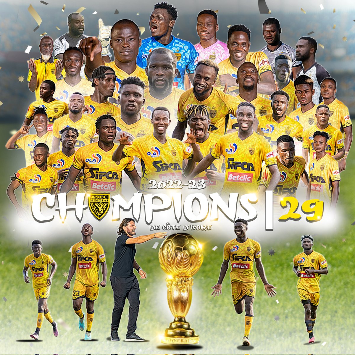 #Actionnaires, nous sommes CHAMPIONS 😍💥👏🏿🥳.
#ASEC #Mimos #JauneNoir #ASEC #Champions