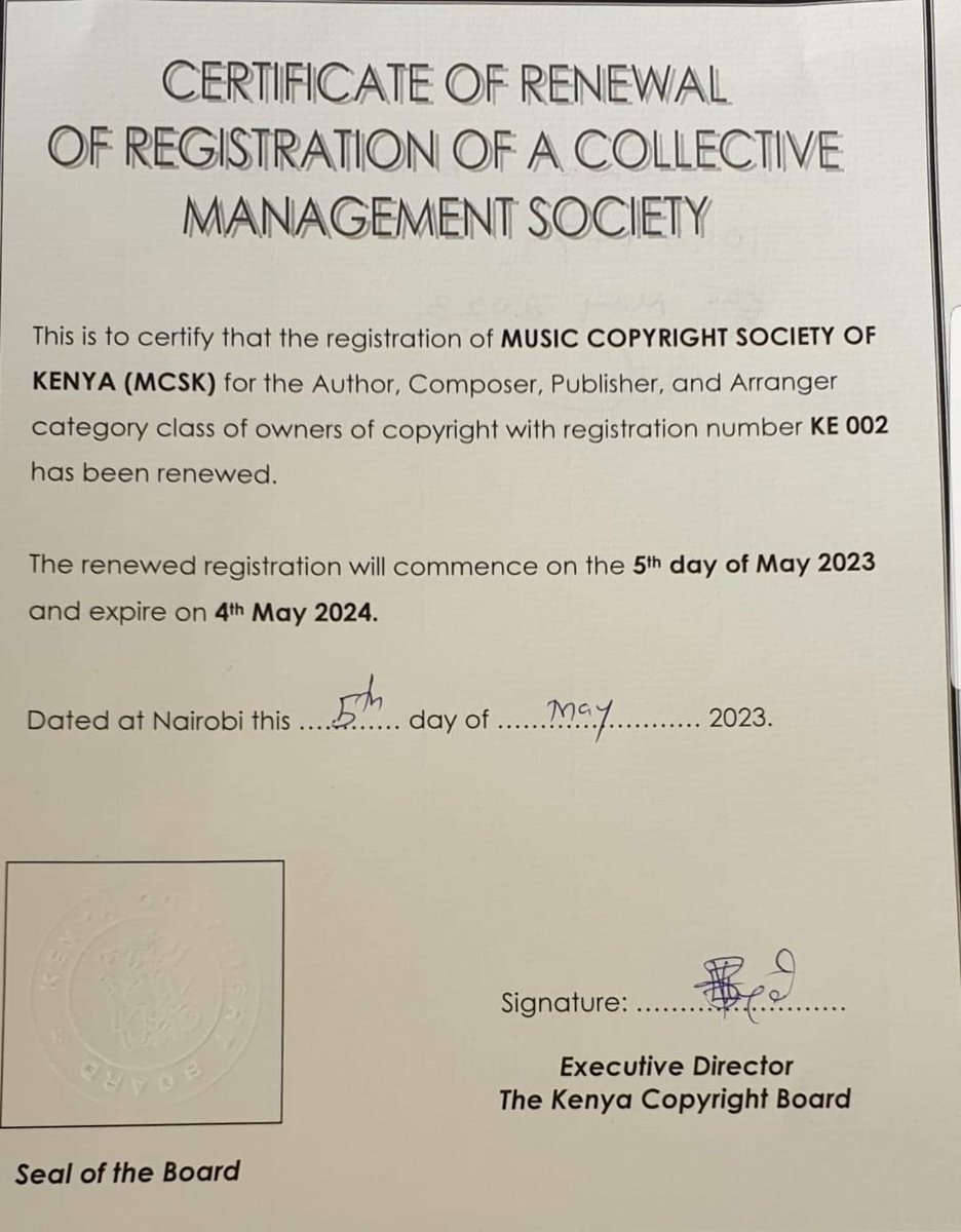 Music Copyright Society of Kenya (MCSK) tweet media
