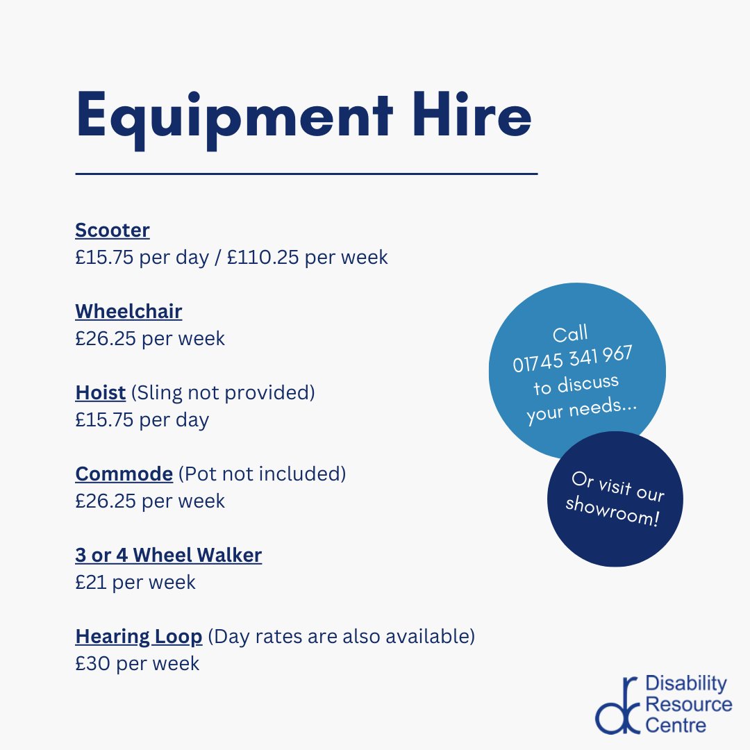 DisabilityCtr's tweet image. Here at the Disability Resource Centre, we offer the opportunity to hire mobility equipment for a couple of days or weeks. From mobility scooters to wheelchairs, find the right mobility support for you!

Call 01745 341967, or pop into our showroom!

disabilityresourcecentre.org.uk/equipment-hire/