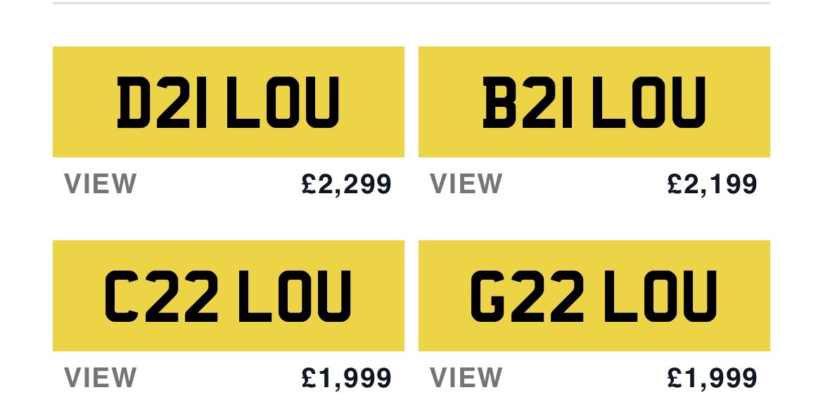 Good Morning #Louise/#louis we have the following prefix #LOU number plates in stock ready for immediate transfer. Check online for your name or initials today #privatenumberplate #personalisedreg #privatereg #carreg #carnumbers