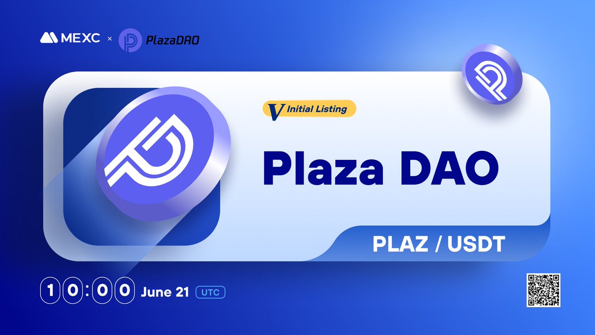 Happy to announce that the <a href="/PlazaDAO/">PlazaDAO</a> Kickstarter has concluded and $PLAZ will list on #MEXC!

🔹Deposit: Opened
🔹PLAZ/USDT Trading: Jun 21, 10:00 (UTC)

Details: tinyurl.com/4p4972vm

#PlazaDAO #MEXCKickstarter
