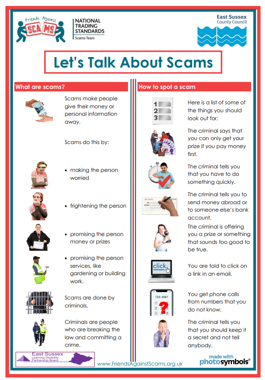 People need access to #AccessibleInformation & resources to ensure they can prevent being targeted by #scams & #scammers so they can 
Recognise the signs &
Know how to report a scam

@AgainstScams have coproduced #EasyRead resources which you can find at friendsagainstscams.org.uk/easyread