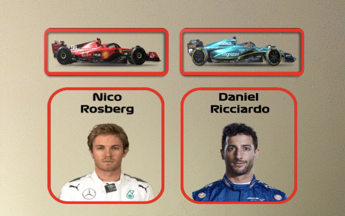 Nico Rosberg in the SF-23 against Daniel Ricciardo in the AMR23. Who wins?