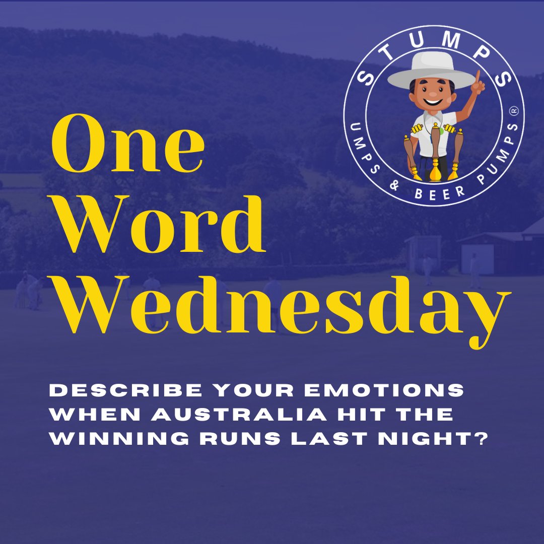 One word Wednesday . . . have you recovered yet?

This week's question is:

DESCRIBE YOUR EMOTIONS WHEN AUSTRALIA HIT THE WINNING RUNS LAST NIGHT?

Look forward to your replies & share amongst your club cricket fraternity 🤣

#WeAreClubCricket
#CricketFamily
#CricketTwitter