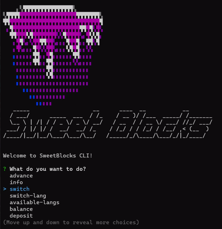 sweet_blocks's tweet photo. A sneak peak of the SweetBlocks CLI we are working on. We are few weeks away from deploying on Mumbai and starting the testing period.
If you want to be in the party, join our community group on Telegram for all the updates.
https://t.co/Qqo3wTtCZC
#SweetBlocks #SWTB https://t.co/1iOdH1VfD2